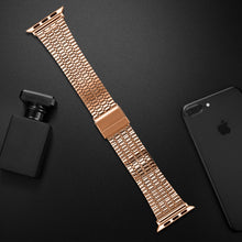 Seven-beads Double Safety Buckle Steel Watch Band For Apple Watch Ultra 49mm / Series 8&7 45mm / SE 2&6&SE&5&4 44mm / 3&2&1 42mm(Rose Gold)