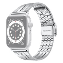 Seven-beads Double Safety Buckle Steel Watch Band For Apple Watch Ultra 49mm / Series 8&7 45mm / SE 2&6&SE&5&4 44mm / 3&2&1 42mm(Silver)