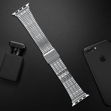 Seven-beads Double Safety Buckle Steel Watch Band For Apple Watch Ultra 49mm / Series 8&7 45mm / SE 2&6&SE&5&4 44mm / 3&2&1 42mm(Silver)