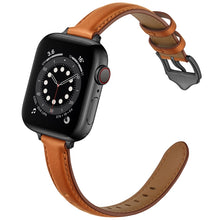 Business Style Leather Watch Band For Apple Watch Series 8&7 41mm / SE 2&6&SE&5&4 40mm / 3&2&1 38mm(Brown Black Buckle)