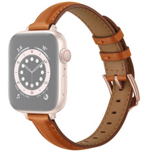 Business Style Leather Watch Band For Apple Watch Series 8&7 41mm / SE 2&6&SE&5&4 40mm / 3&2&1 38mm(Brown Rose Gold Buckle)