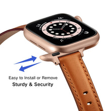 Business Style Leather Watch Band For Apple Watch Series 8&7 41mm / SE 2&6&SE&5&4 40mm / 3&2&1 38mm(Brown Rose Gold Buckle)