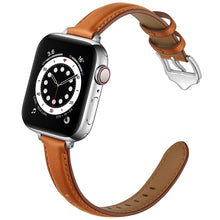 Business Style Leather Watch Band For Apple Watch Series 8&7 41mm / SE 2&6&SE&5&4 40mm / 3&2&1 38mm(Brown Silver Buckle)