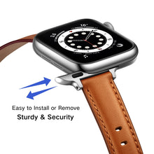 Business Style Leather Watch Band For Apple Watch Series 8&7 41mm / SE 2&6&SE&5&4 40mm / 3&2&1 38mm(Brown Silver Buckle)