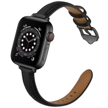 Business Style Leather Watch Band For Apple Watch Series 8&7 41mm / SE 2&6&SE&5&4 40mm / 3&2&1 38mm(Black Black Buckle)