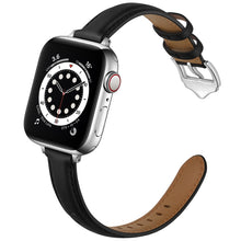 Business Style Leather Watch Band For Apple Watch Series 8&7 41mm / SE 2&6&SE&5&4 40mm / 3&2&1 38mm(Black Silver Buckle)