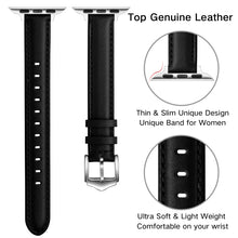 Business Style Leather Watch Band For Apple Watch Series 8&7 41mm / SE 2&6&SE&5&4 40mm / 3&2&1 38mm(Black Silver Buckle)
