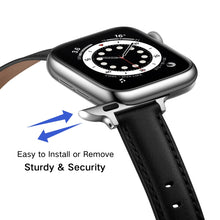 Business Style Leather Watch Band For Apple Watch Series 8&7 41mm / SE 2&6&SE&5&4 40mm / 3&2&1 38mm(Black Silver Buckle)