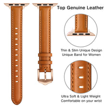 Business Style Leather Watch Band For Apple Watch Ultra 49mm / Series 8&7 45mm / SE 2&6&SE&5&4 44mm / 3&2&1 42mm(Brown Rose Gold Buckle)