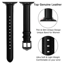 Business Style Leather Watch Band For Apple Watch Ultra 49mm / Series 8&7 45mm / SE 2&6&SE&5&4 44mm / 3&2&1 42mm(Black Black Buckle)