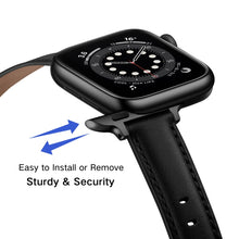 Business Style Leather Watch Band For Apple Watch Ultra 49mm / Series 8&7 45mm / SE 2&6&SE&5&4 44mm / 3&2&1 42mm(Black Black Buckle)