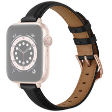Business Style Leather Watch Band For Apple Watch Ultra 49mm / Series 8&7 45mm / SE 2&6&SE&5&4 44mm / 3&2&1 42mm(Black Rose Gold Buckle)