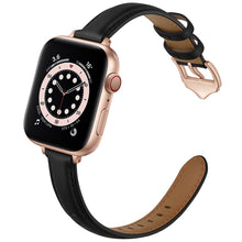 Business Style Leather Watch Band For Apple Watch Ultra 49mm / Series 8&7 45mm / SE 2&6&SE&5&4 44mm / 3&2&1 42mm(Black Rose Gold Buckle)