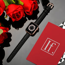 Business Style Leather Watch Band For Apple Watch Ultra 49mm / Series 8&7 45mm / SE 2&6&SE&5&4 44mm / 3&2&1 42mm(Black Rose Gold Buckle)