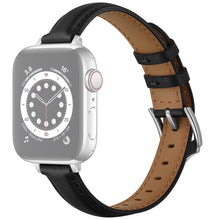 Business Style Leather Watch Band For Apple Watch Ultra 49mm / Series 8&7 45mm / SE 2&6&SE&5&4 44mm / 3&2&1 42mm(Black Silver Buckle)