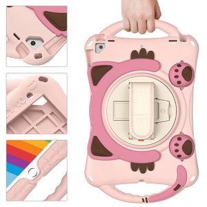 Cute Cat King Kids Shockproof Silicone Tablet Case with Holder & Shoulder Strap & Handle For iPad 10.2 2021 / 2020 / 2019 / Pro 10.5 / Air 10.5(Pink)