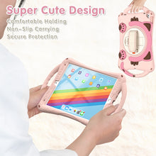 Cute Cat King Kids Shockproof Silicone Tablet Case with Holder & Shoulder Strap & Handle For iPad 10.2 2021 / 2020 / 2019 / Pro 10.5 / Air 10.5(Pink)