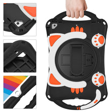 Cute Cat King Kids Shockproof Silicone Tablet Case with Holder & Shoulder Strap & Handle For iPad 10.2 2021 / 2020 / 2019 / Pro 10.5 / Air 10.5(Black Orange)