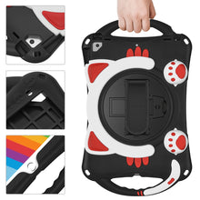 Cute Cat King Kids Shockproof Silicone Tablet Case with Holder & Shoulder Strap & Handle For iPad 10.2 2021 / 2020 / 2019 / Pro 10.5 / Air 10.5(Black Red)
