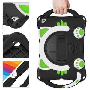 Cute Cat King Kids Shockproof Silicone Tablet Case with Holder & Shoulder Strap & Handle For iPad 10.2 2021 / 2020 / 2019 / Pro 10.5 / Air 10.5(Black Green)