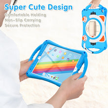 Cute Cat King Kids Shockproof Silicone Tablet Case with Holder & Shoulder Strap & Handle For iPad 10.2 2021 / 2020 / 2019 / Pro 10.5 / Air 10.5(Light Blue)