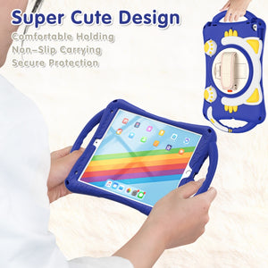 Cute Cat King Kids Shockproof Silicone Tablet Case with Holder & Shoulder Strap & Handle For iPad 10.2 2021 / 2020 / 2019 / Pro 10.5 / Air 10.5(Dark Blue)