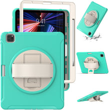 For iPad Pro 12.9 2022 / 2021 360 Degree Rotation PC + TPU Protective Tablet Case with Holder & Hand-strap(Mint Green)