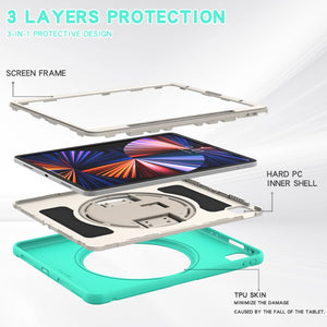 For iPad Pro 12.9 2022 / 2021 360 Degree Rotation PC + TPU Protective Tablet Case with Holder & Hand-strap(Mint Green)