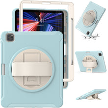 For iPad Pro 12.9 2022 / 2021 360 Degree Rotation PC + TPU Protective Tablet Case with Holder & Hand-strap(Ice Blue)