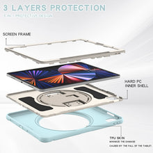 For iPad Pro 12.9 2022 / 2021 360 Degree Rotation PC + TPU Protective Tablet Case with Holder & Hand-strap(Ice Blue)