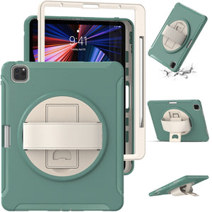 For iPad Pro 12.9 2022 / 2021 360 Degree Rotation PC + TPU Protective Tablet Case with Holder & Hand-strap(Jade Green)