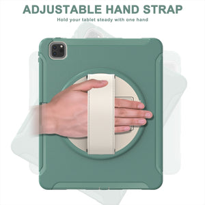 For iPad Pro 12.9 2022 / 2021 360 Degree Rotation PC + TPU Protective Tablet Case with Holder & Hand-strap(Jade Green)