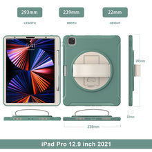 For iPad Pro 12.9 2022 / 2021 360 Degree Rotation PC + TPU Protective Tablet Case with Holder & Hand-strap(Jade Green)