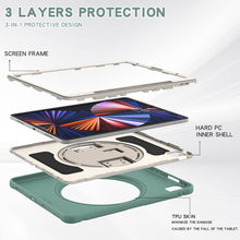 For iPad Pro 12.9 2022 / 2021 360 Degree Rotation PC + TPU Protective Tablet Case with Holder & Hand-strap(Jade Green)