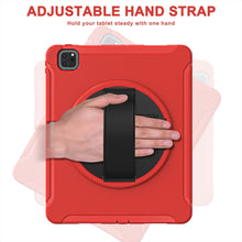 For iPad Pro 12.9 2022 / 2021 360 Degree Rotation PC + TPU Protective Tablet Case with Holder & Hand-strap(Red)