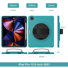 For iPad Pro 12.9 2022 / 2021 360 Degree Rotation PC + TPU Protective Tablet Case with Holder & Hand-strap(Blue)