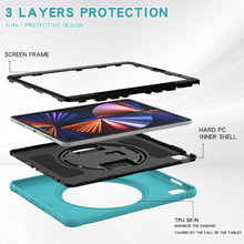 For iPad Pro 12.9 2022 / 2021 360 Degree Rotation PC + TPU Protective Tablet Case with Holder & Hand-strap(Blue)