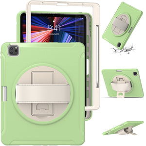 For iPad Pro 12.9 2022 / 2021 360 Degree Rotation PC + TPU Protective Tablet Case with Holder & Hand-strap(Matcha Green)