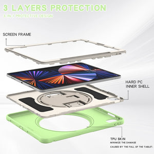 For iPad Pro 12.9 2022 / 2021 360 Degree Rotation PC + TPU Protective Tablet Case with Holder & Hand-strap(Matcha Green)