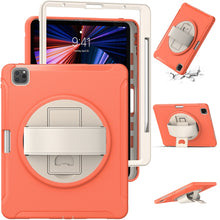 For iPad Pro 12.9 2022 / 2021 360 Degree Rotation PC + TPU Protective Tablet Case with Holder & Hand-strap(Coral Orange)