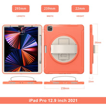 For iPad Pro 12.9 2022 / 2021 360 Degree Rotation PC + TPU Protective Tablet Case with Holder & Hand-strap(Coral Orange)