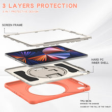 For iPad Pro 12.9 2022 / 2021 360 Degree Rotation PC + TPU Protective Tablet Case with Holder & Hand-strap(Coral Orange)