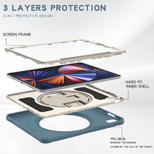 For iPad Pro 12.9 2022 / 2021 360 Degree Rotation PC + TPU Protective Tablet Case with Holder & Hand-strap(Cornflower Blue)