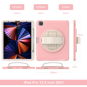 For iPad Pro 12.9 2022 / 2021 360 Degree Rotation PC + TPU Protective Tablet Case with Holder & Hand-strap(Cherry Blossoms Pink)