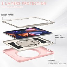 For iPad Pro 12.9 2022 / 2021 360 Degree Rotation PC + TPU Protective Tablet Case with Holder & Hand-strap(Cherry Blossoms Pink)