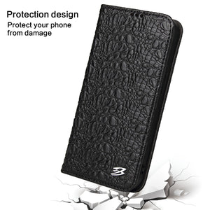 For iPhone 13 mini Fierre Shann Crocodile Texture Magnetic Horizontal Flip Genuine Leather Case with Holder & Card Slot (Black)