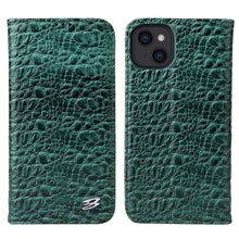 For iPhone 13 mini Fierre Shann Crocodile Texture Magnetic Horizontal Flip Genuine Leather Case with Holder & Card Slot (Green)