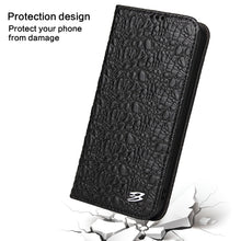 For iPhone 13 Fierre Shann Crocodile Texture Magnetic Horizontal Flip Genuine Leather Case with Holder & Card Slot(Black)
