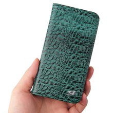 For iPhone 13 Fierre Shann Crocodile Texture Magnetic Horizontal Flip Genuine Leather Case with Holder & Card Slot(Green)