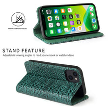 For iPhone 13 Fierre Shann Crocodile Texture Magnetic Horizontal Flip Genuine Leather Case with Holder & Card Slot(Green)